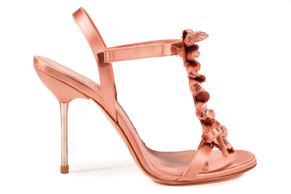 Frayed silk satin details on a Pedro Garcia heel